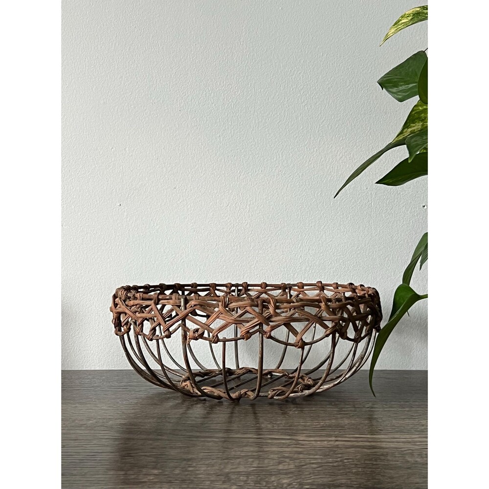 Vintage Wire Basket with Brown Wicker